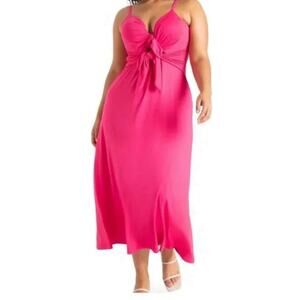 Eloquii NWT Maxi Dress Size 18 Cutout Detail Tie Front Vibrant Pink NEW